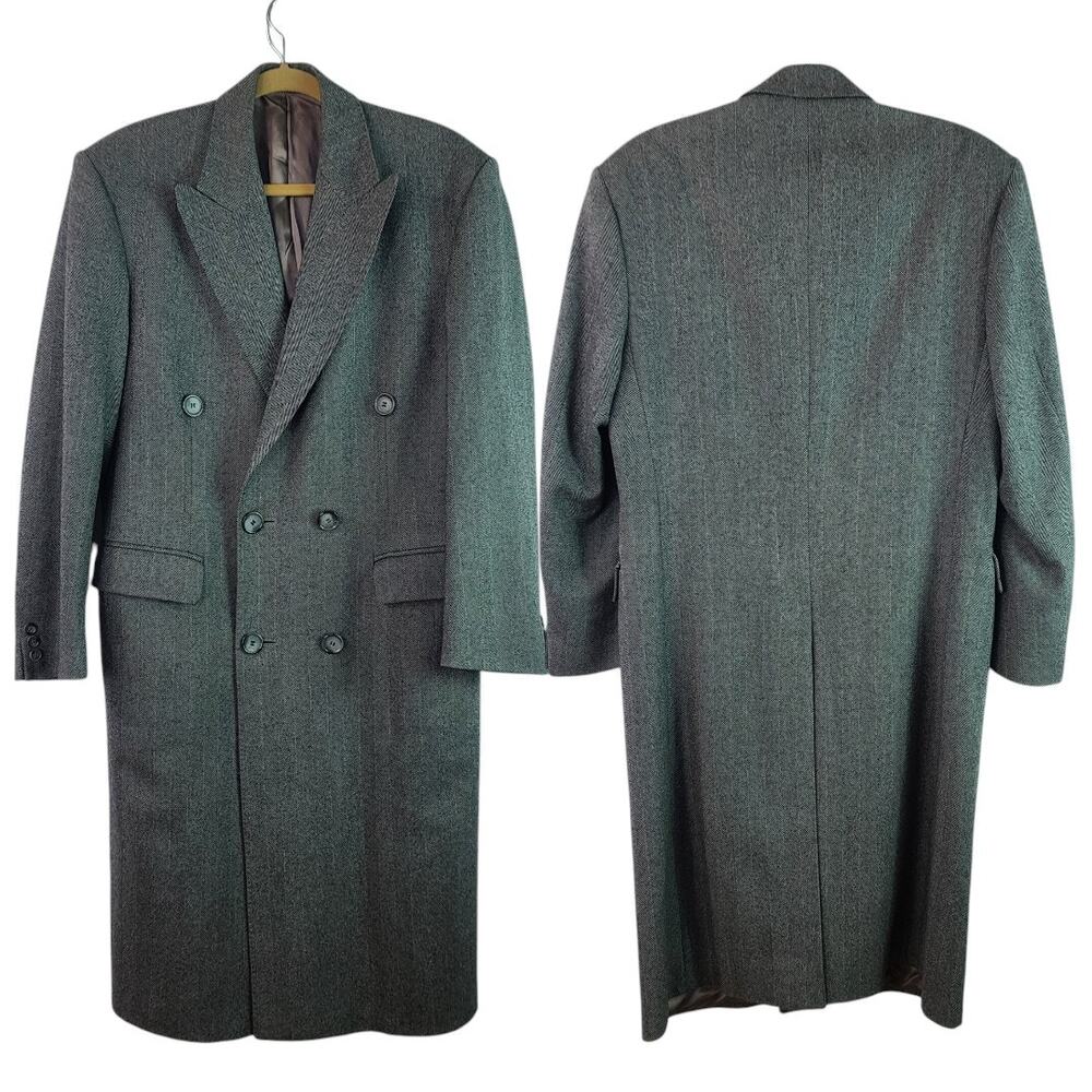 Burberry England Gray Wool Double Breasted Vintage Top Coat Men's 36